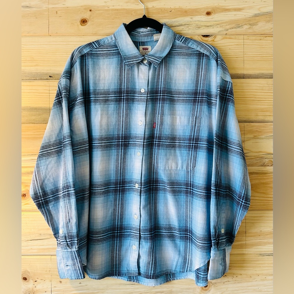 Levi's Light Blue and Black Plaid Casual Shirt